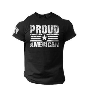 Proud American USA Flag Distressed Men T Shirt Patriotic Cotton Tee - Black